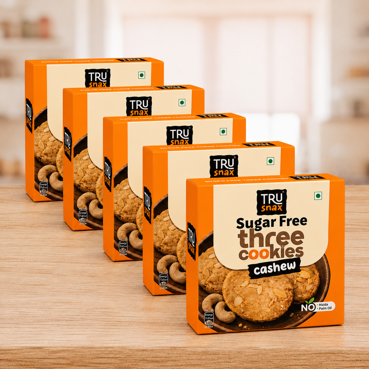 TruSnax Three Cookies Sugarfree Cashew (Pack of 5)
