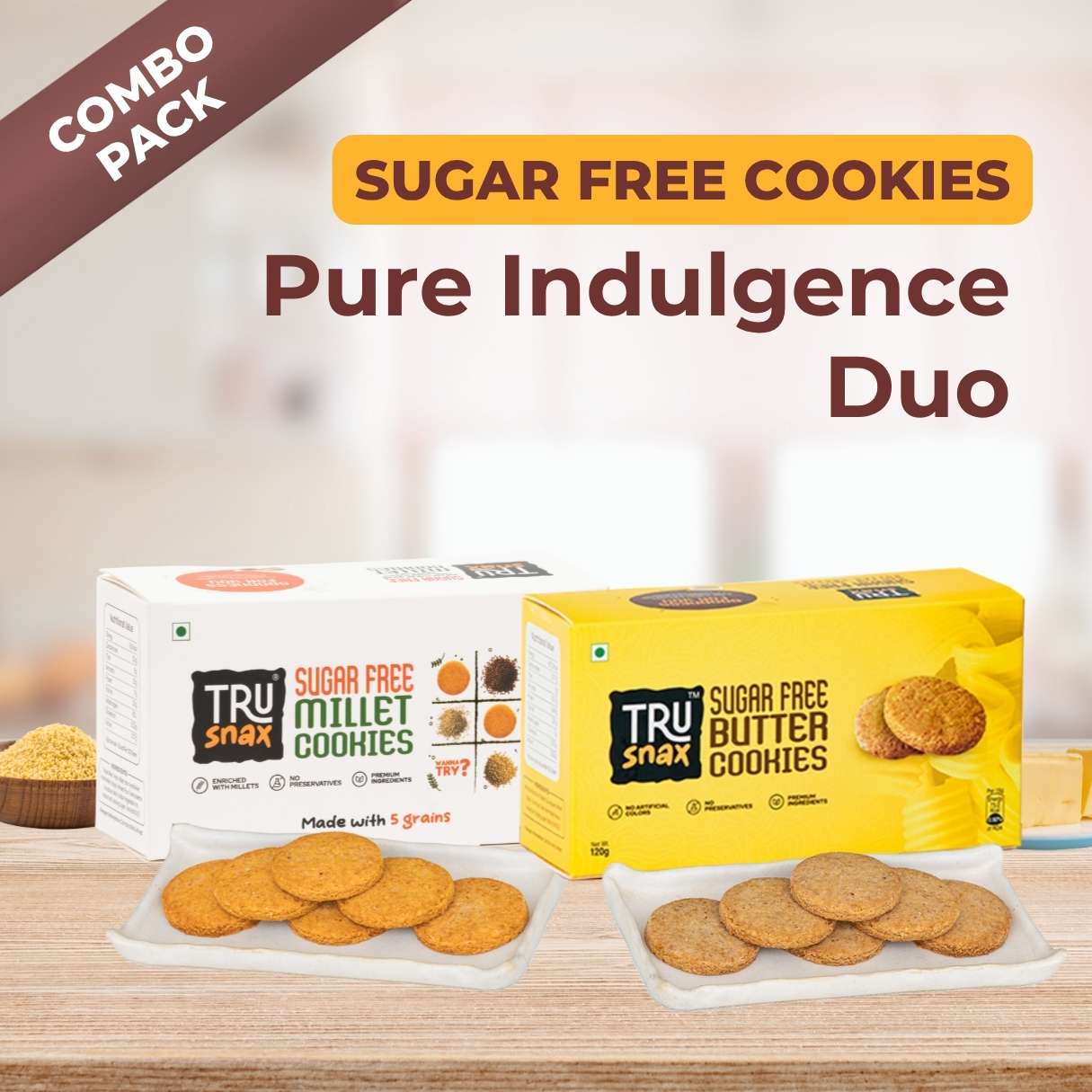 Trusnax Pure Indulgence Duo – sugar-free Butter & Millet Cookies combo
