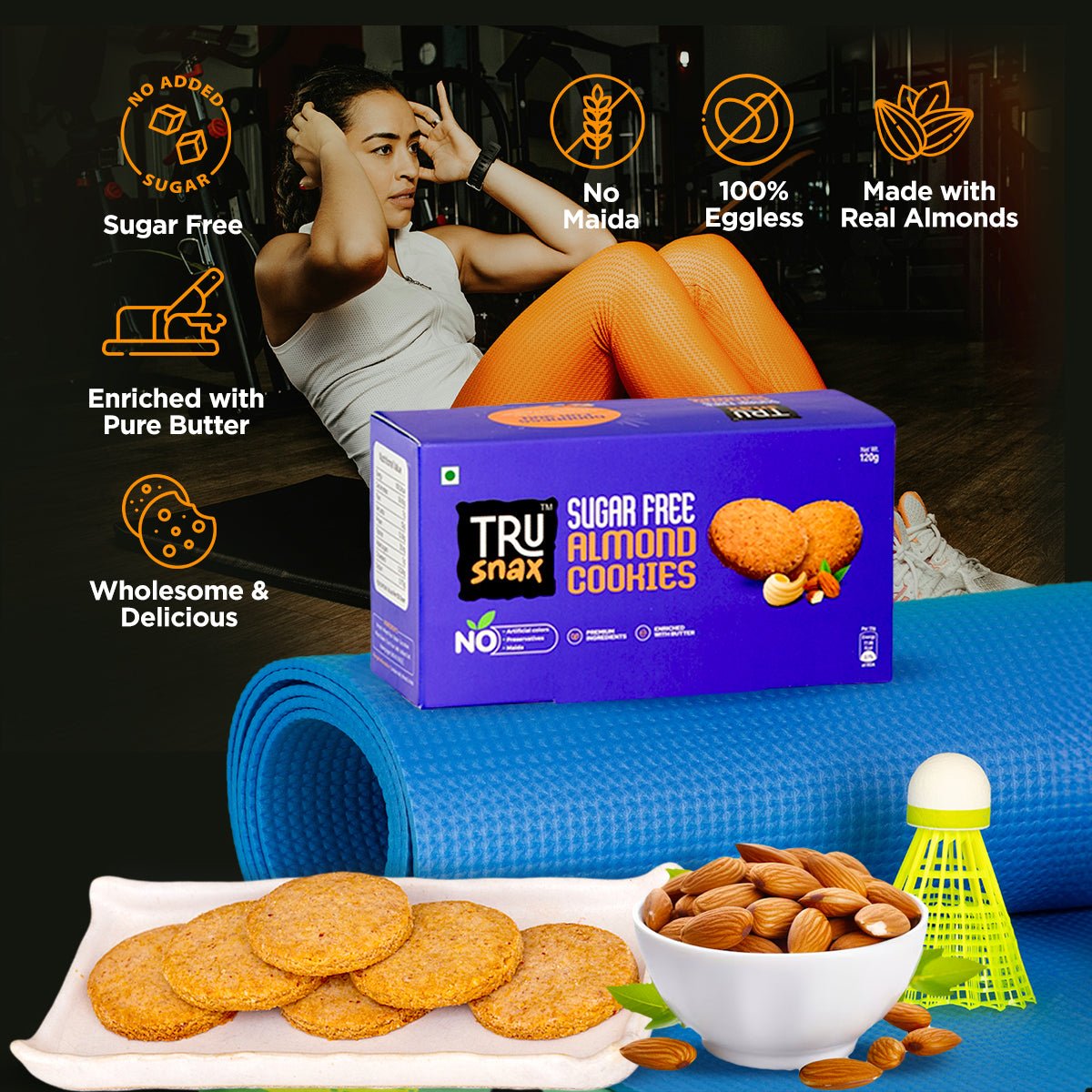 Trusnax Sugar Free Almond Cookies- Zero Sugar Diabetic Biscuits