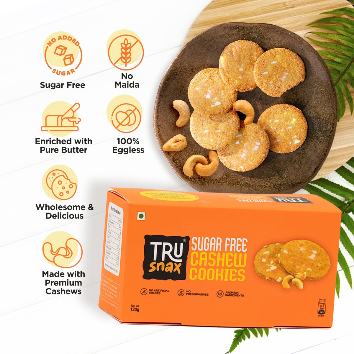 Trusnax Sugar Free cashew Cookies- Zero Sugar Diabetic Biscuits