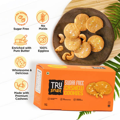 Trusnax Sugar Free cashew Cookies- Zero Sugar Diabetic Biscuits