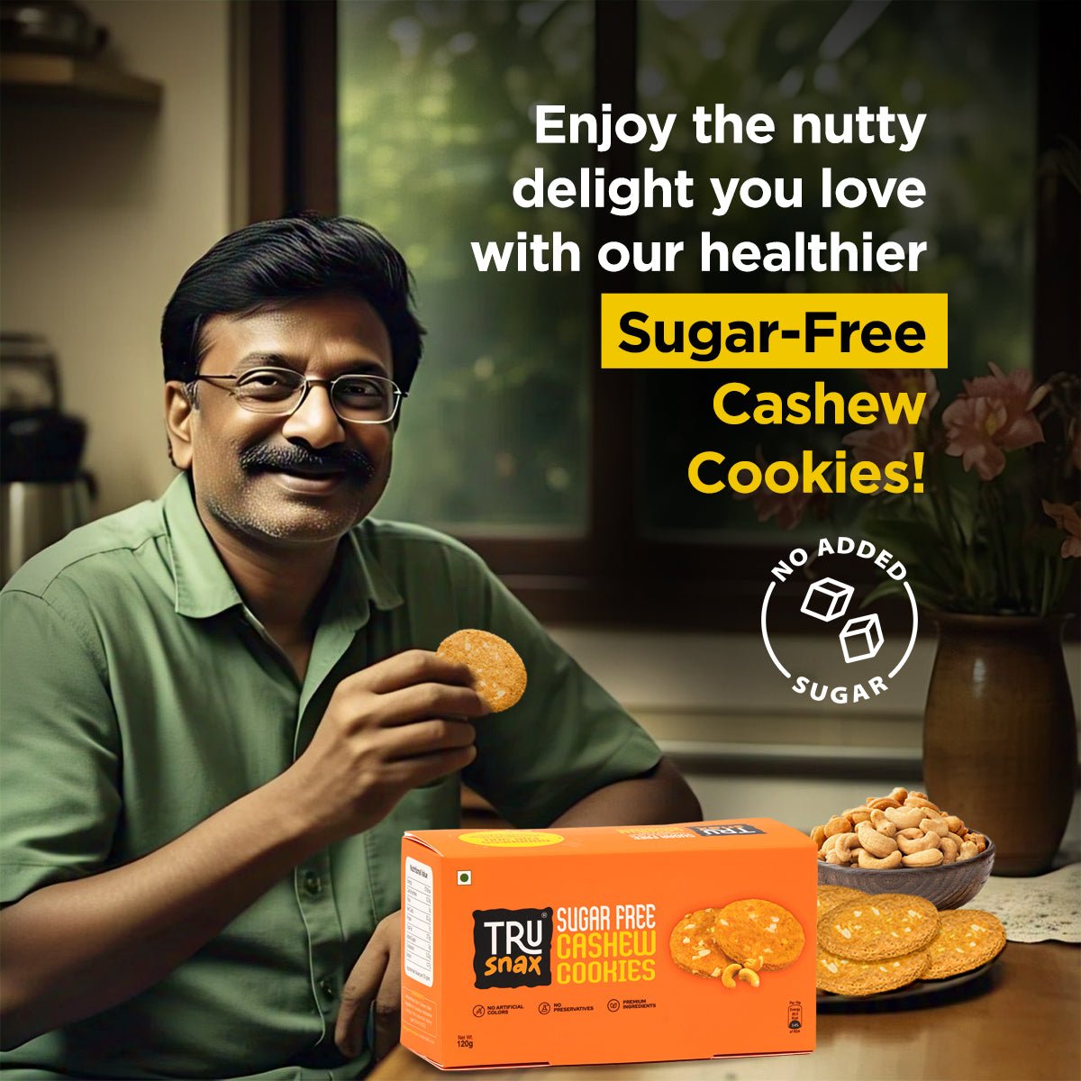 Sugar Free Cashew Cookies Online India – Crunchy | Trusnax – TruSnax